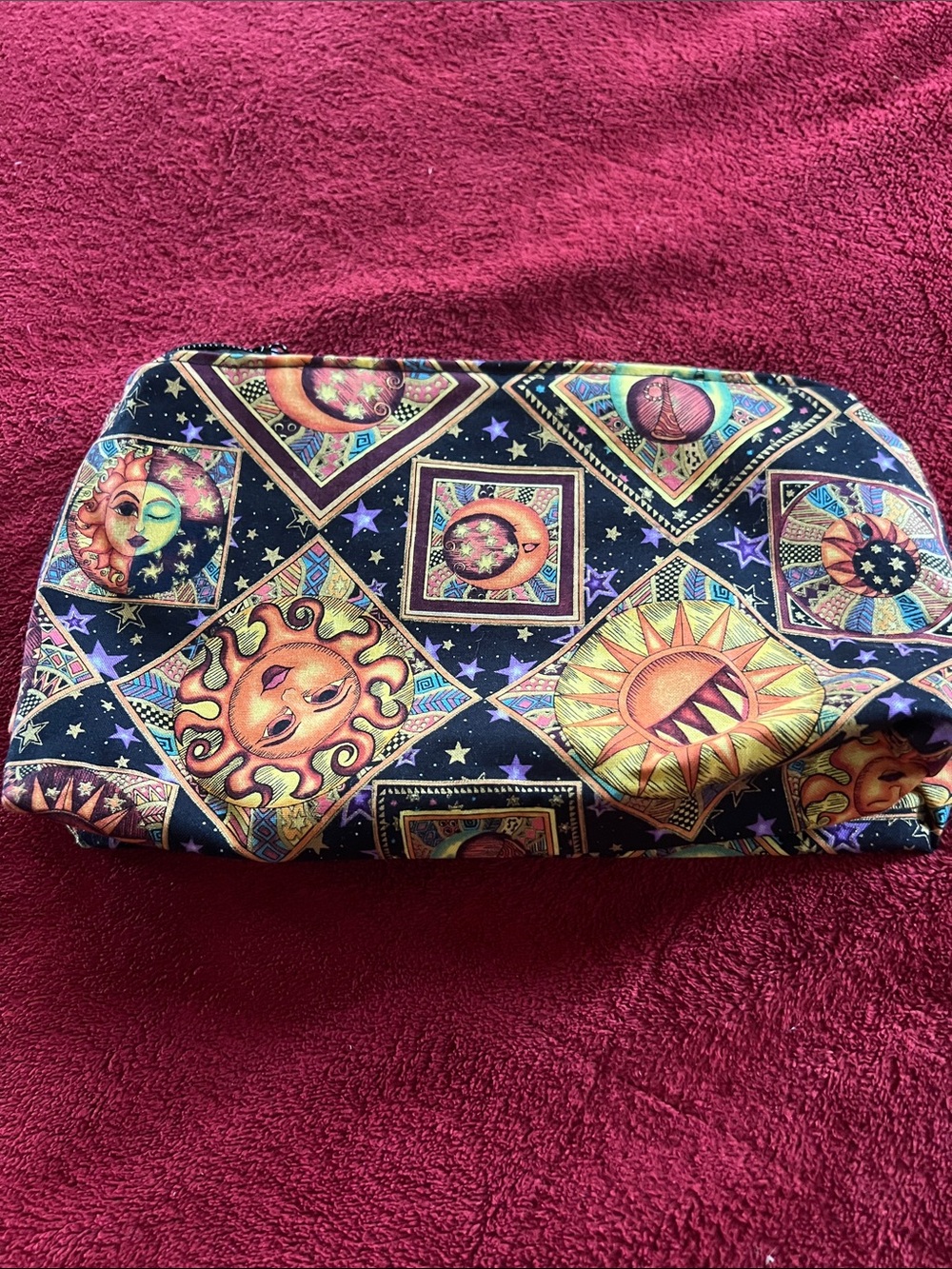 Sun and Moon Patterned Cosmetic Bag - Black Background